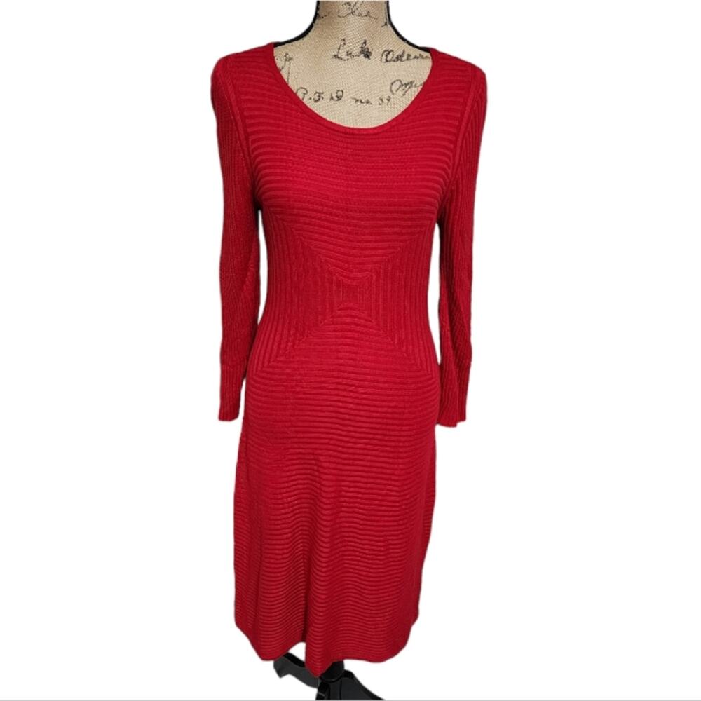 Calvin Klein Red Long Sleeve Scoop Neck Sweater Midi Dress Size Large